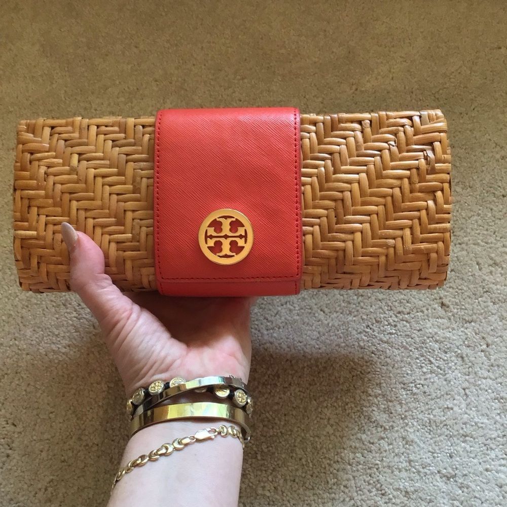 Tory Burch Orange Wicker Rattan Clutch - Picture 3 of 9